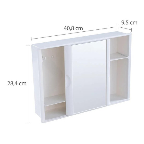 Armário Plástico A21 C/Espelho Porta Correr Banheiro Branco - Imagem 6